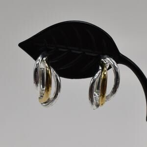 Vintage Napier Signed Multi Hoop Earrings Gold Silver Tone Screw Back Clip On